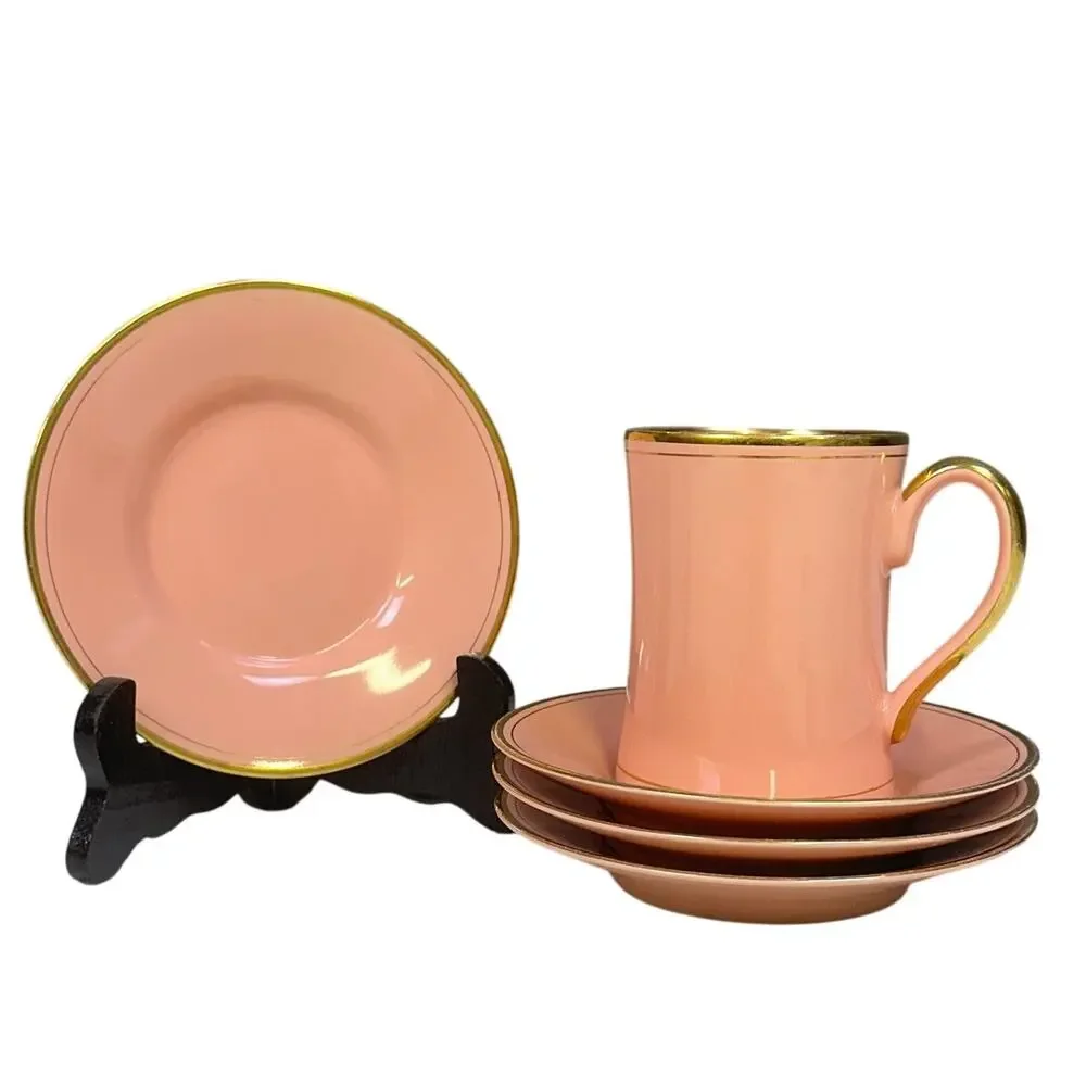 Fitz & Floyd Rare Pavillion Peach Coral Retired 1987-1988 1 Mug and 4 Saucers